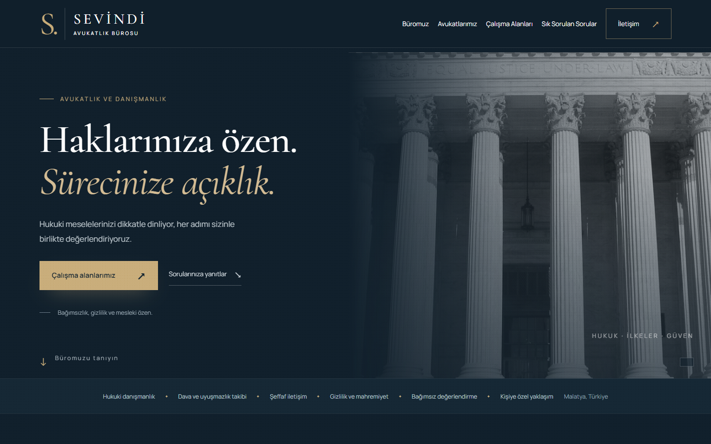 Sevindi Avukatlık Bürosu web sitesi masaüstü görünümü